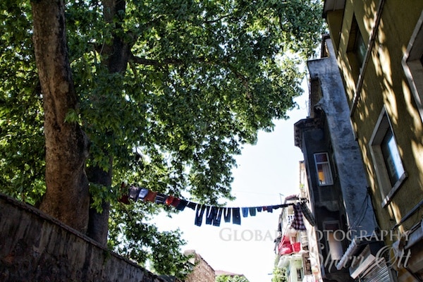 clothes hang on the line in Balat