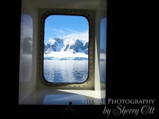 window view on the cruise ship to Antarctica