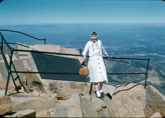 Mom at Pike's Peak on her honeymoon at age 23.  She was fearless then...