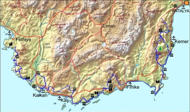 lycian way hiking route map