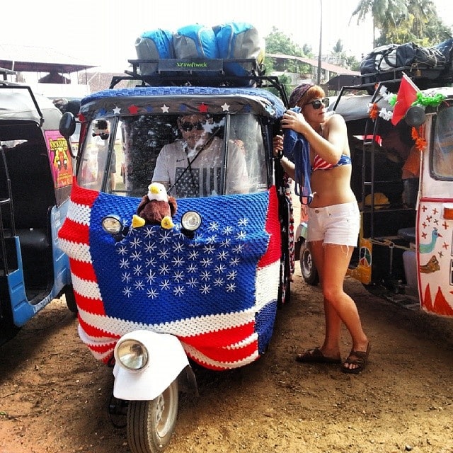American flag drapped Rickshaw