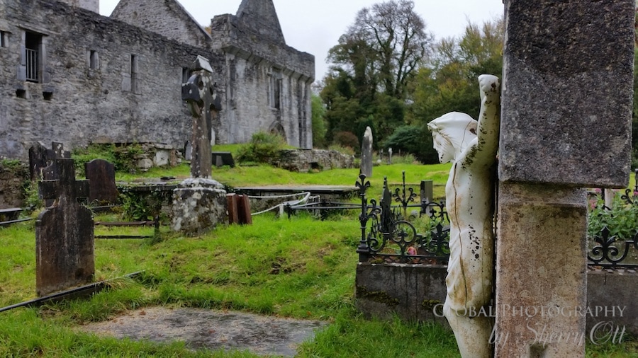 rainy day at muckross abbey cemetery in county kerry, ireland