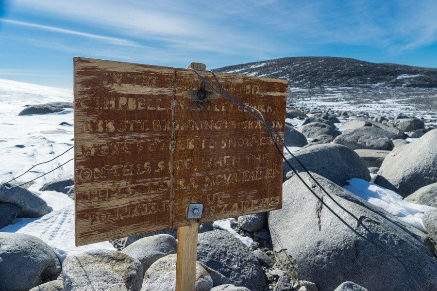 a sign on the inexpressible island in the ross sea