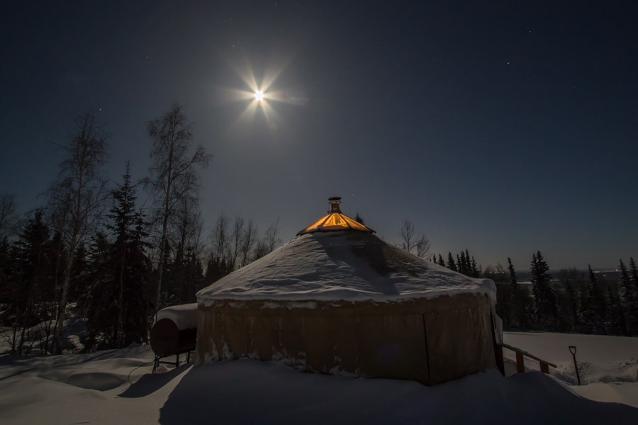 A Taste of Alaska Lodge Yurt, for some late night aurora viewing