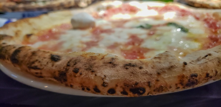 A closeup of Naples pizza crust
