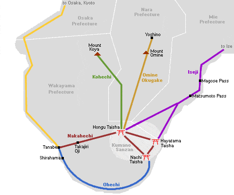 map of kumano kodo routes - thru hikes around the world