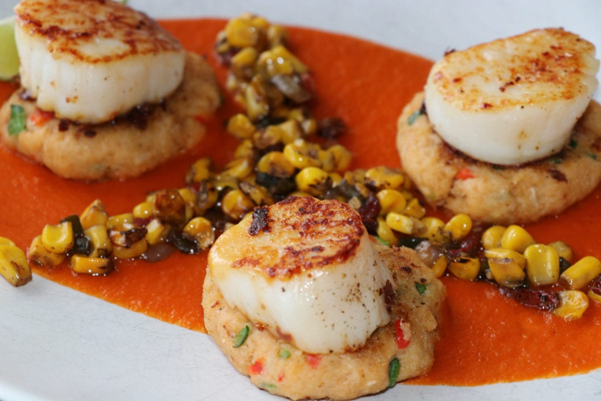 Scallops and crab cakes