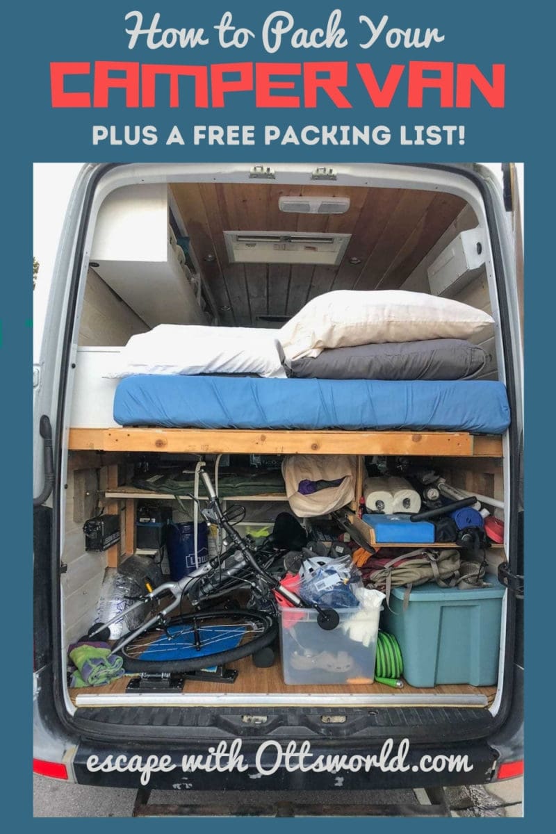 packed interior of campervan