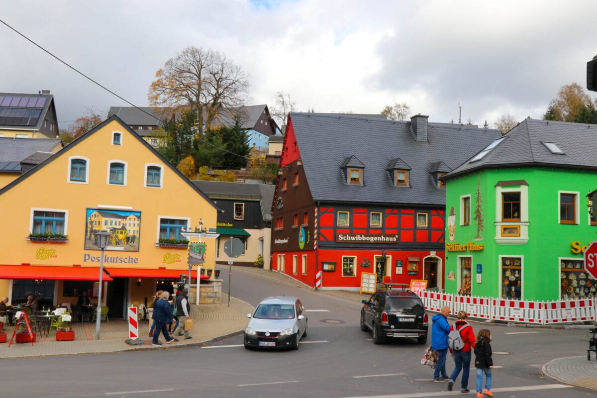 Village with red and green houses