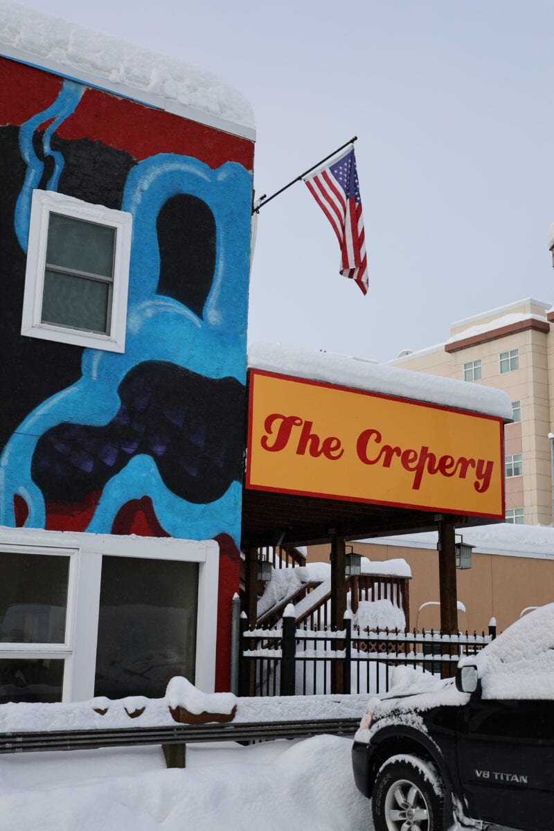 Photo of sign above restaurant The Crepery in Fairbanks