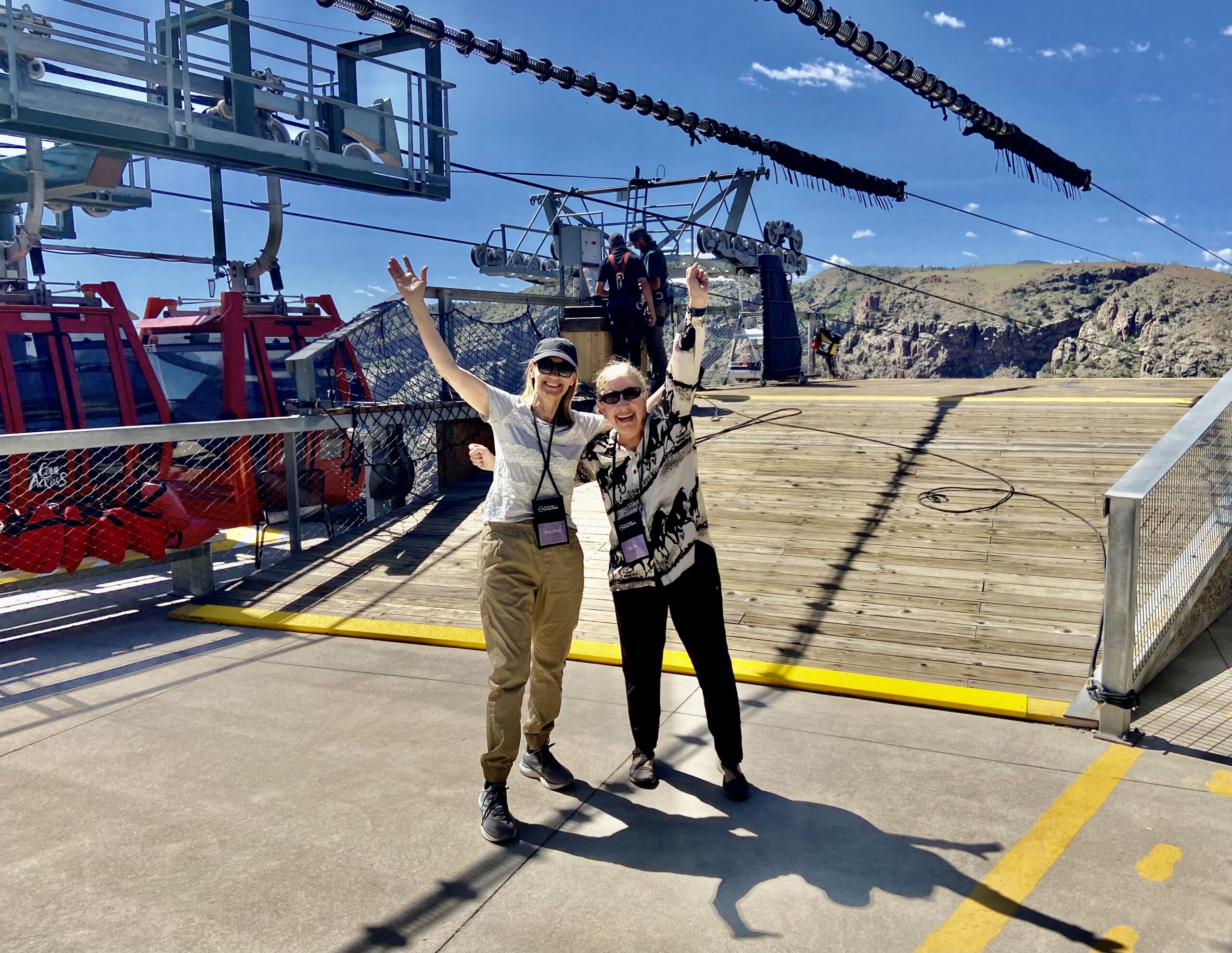 Two women after ziplining across the Royal Gorge