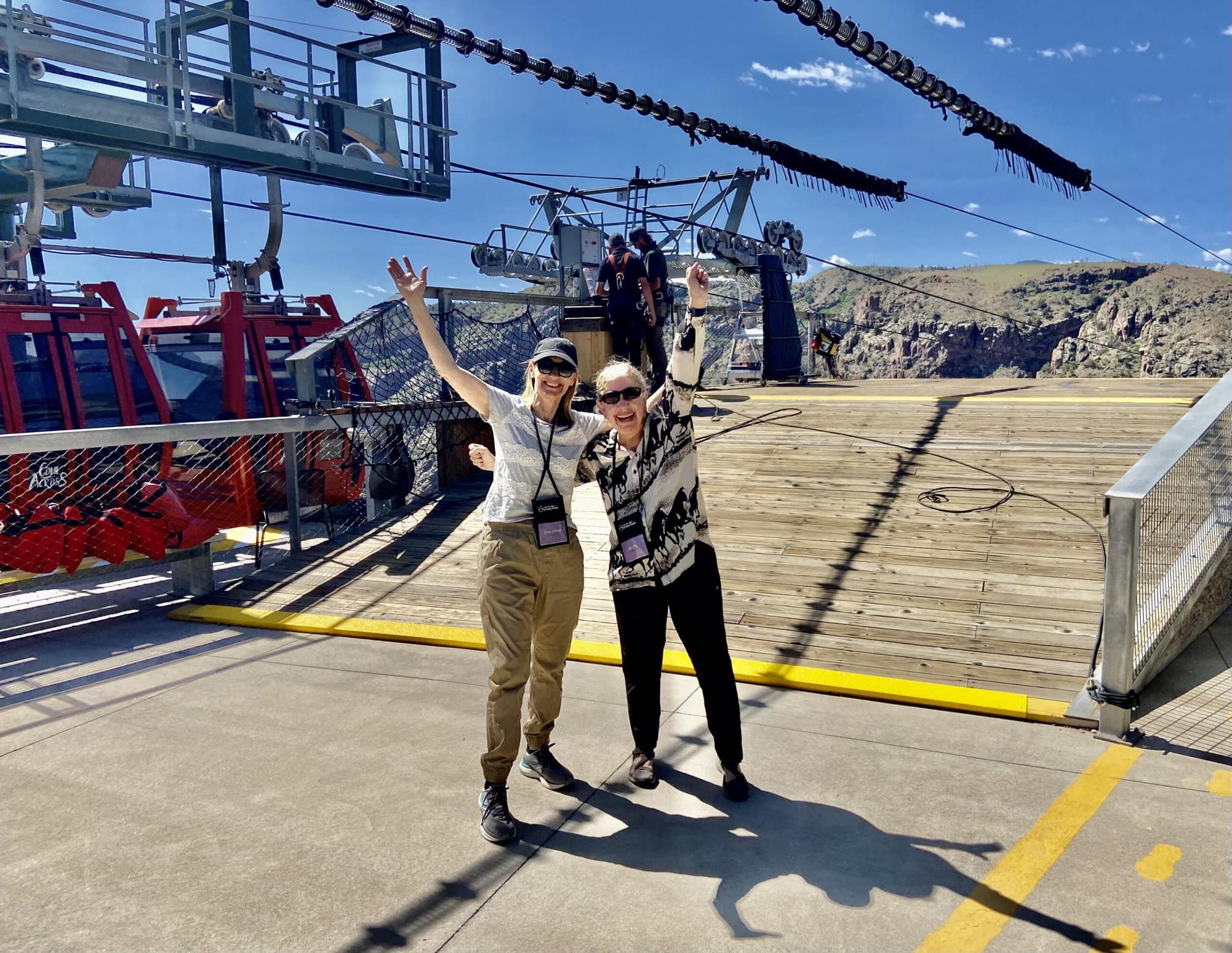 Two women after ziplining across the Royal Gorge