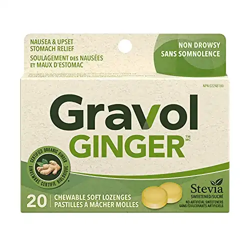 Certified Organic Ginger GRAVOL (20 Chewable Lozenges) 500mg Antinauseant
