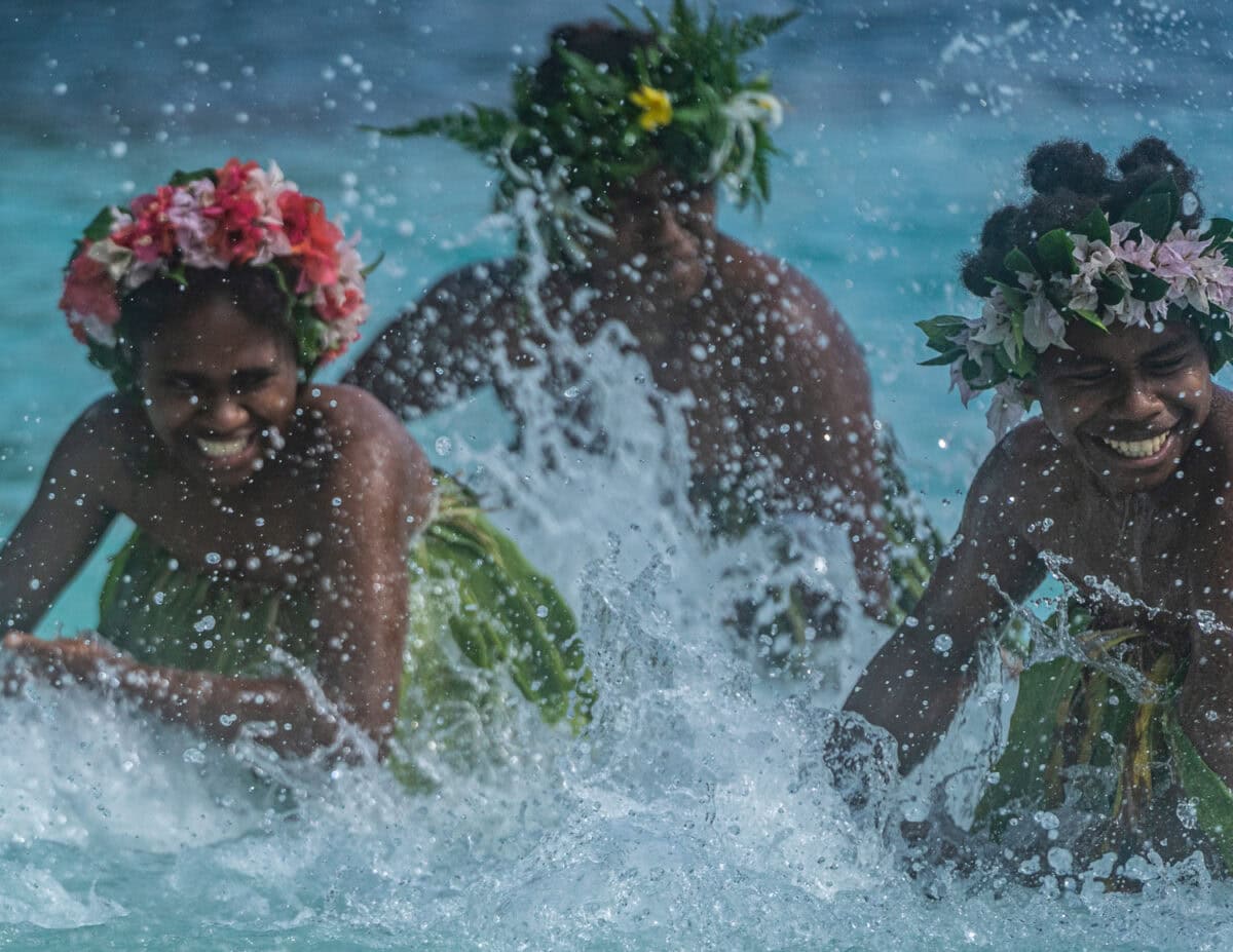 Women using the sea to make music