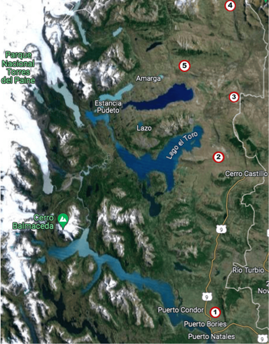 map of Torres Del Paine biking trail