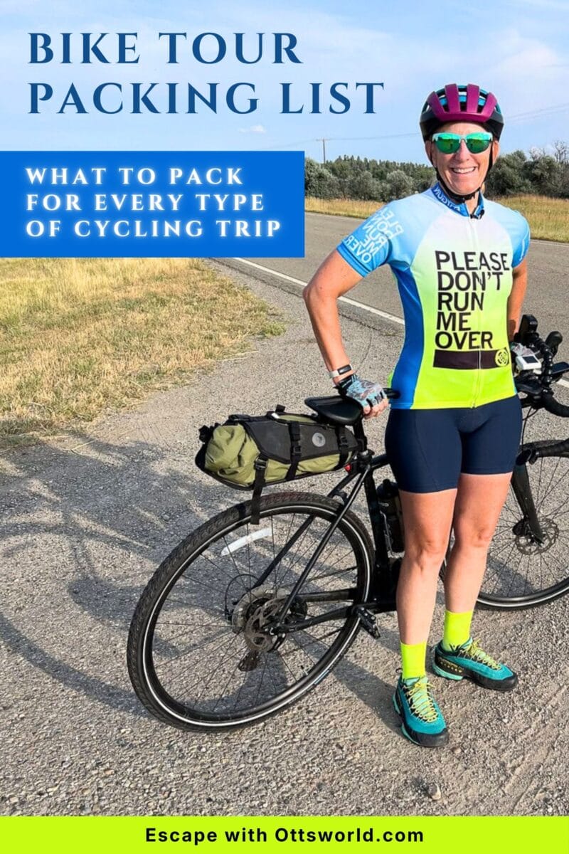 This is my real bike tour packing list — the basics I never leave home without, and how that list grows as the rides get longer. Plus, learn how I capture video footage by myself and my safety gear.